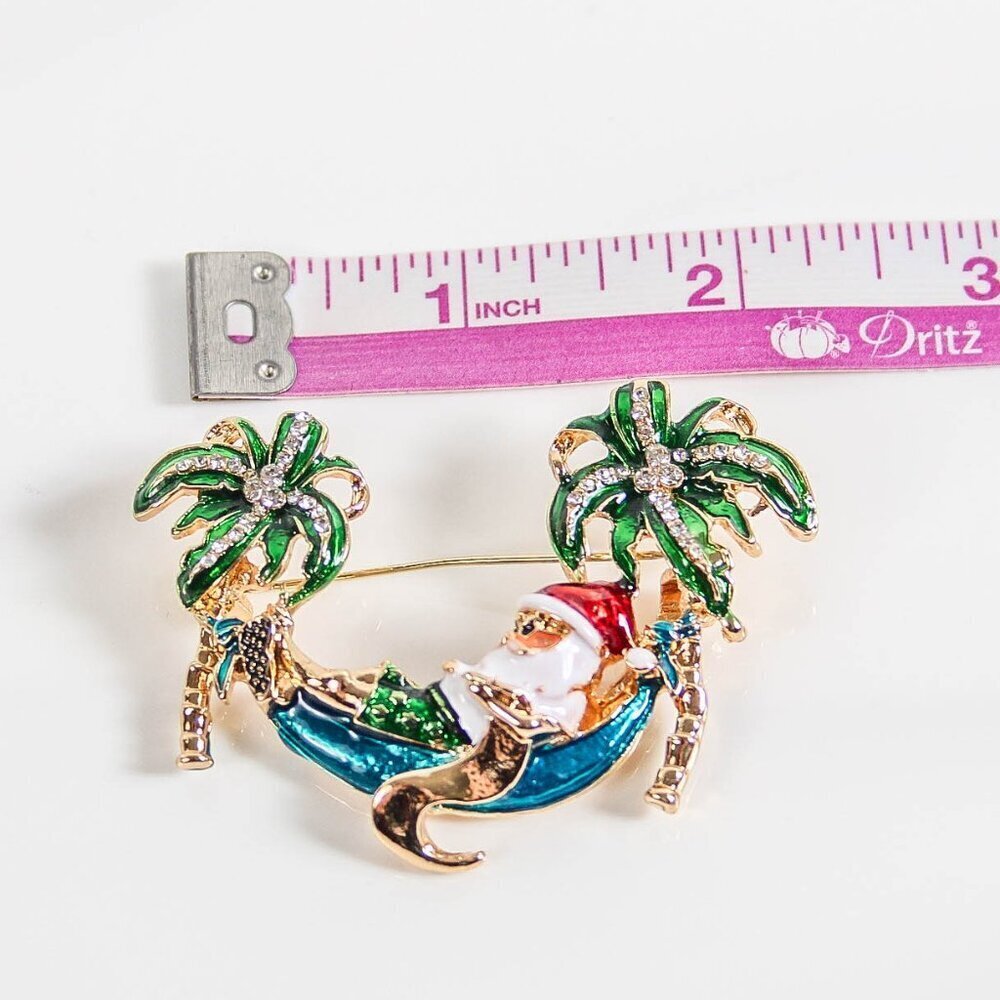 Tropical Santa Hammock Brooch – Holiday Palm Tree Pin - NEW - Picture 4 of 5